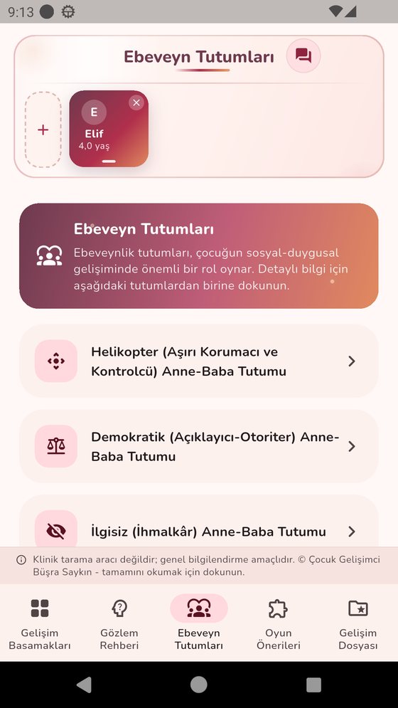 Ebeveyn Tutumları ekranı: altı ebeveynlik tutumu listesi